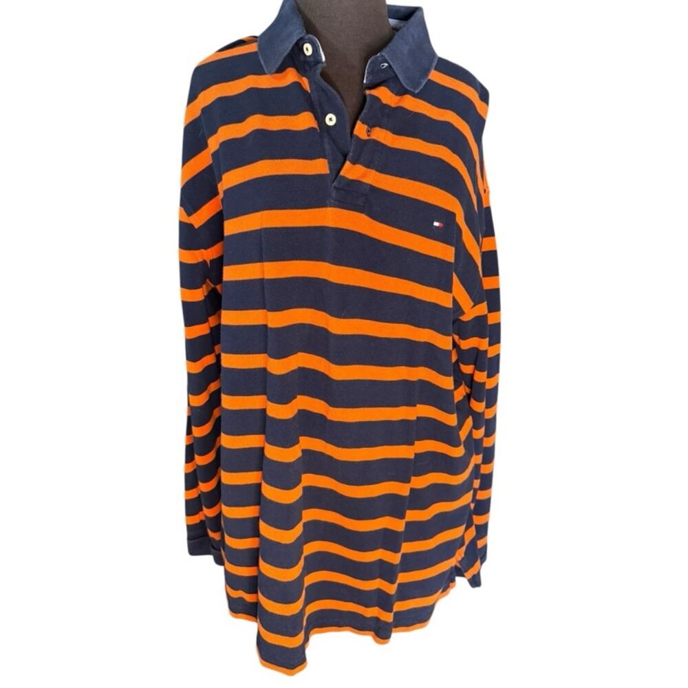 Vtg 90s Tommy Hilfiger Striped Collared Preppy Rugby Polo Mens Size XL Grunge